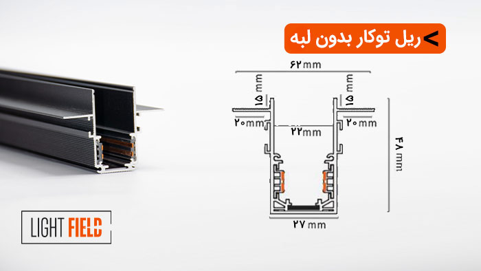 ابعاد ریل توکار بدون لبه